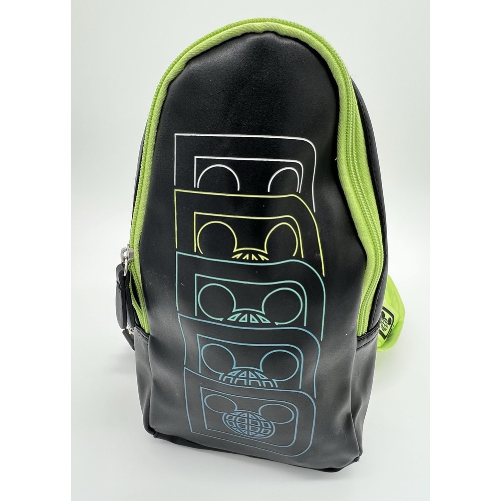 Disney Parks Walt Disney World Sling Bag Backpack Black Neon Green Strap